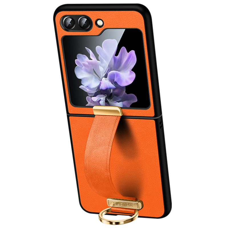 SULADA Fashion Series for Samsung Galaxy Z Flip6 5G Case Wristband Kickstand Leather+PC Phone Cover - Orange SULADA Fashion Series for Samsung Galaxy Z Flip6 5G Case Wristband Kickstand Leather+PC Phone Cover - Orange
